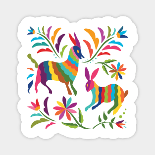 Mexican Otomí Floral Composition with animals by Akbaly Magnet