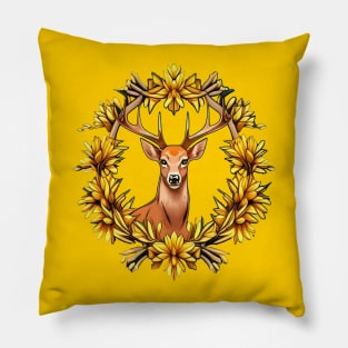 A White Tailed Deer Surrounded By Goldenrod Nebraska State Tattoo Art Pillow