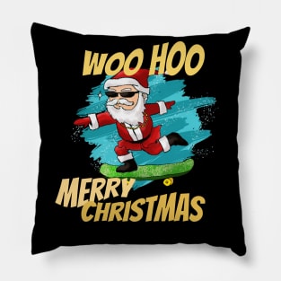 Woo Hoo Christmas Skateboarding Santa Pillow