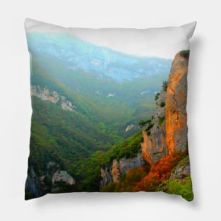 View at a mountain in the Eremo di Soffiano canyon, with Sibillini and foliage Pillow