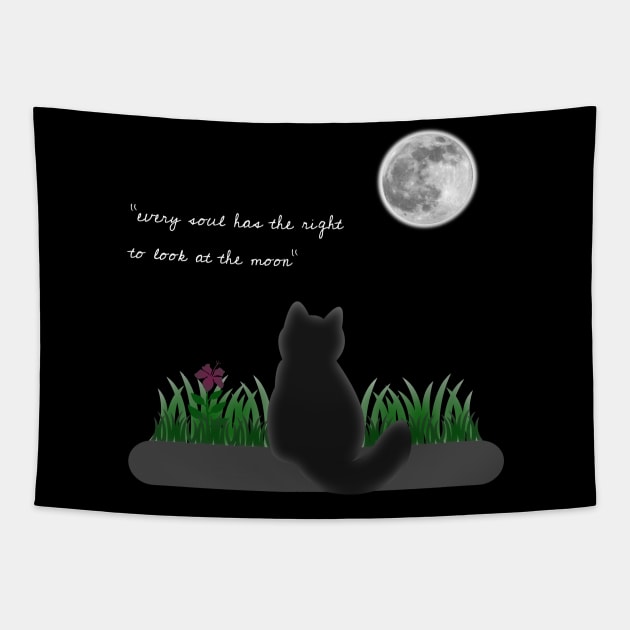 Cat Looking at The Moon Tapestry by Hindone