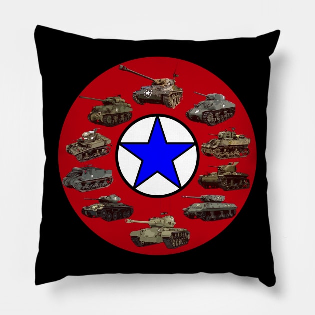 WW2 American Tanks Armored Vehicles Pillow by F&L Design Co.