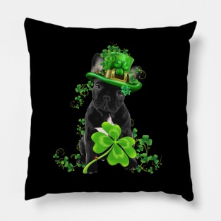 Lucky French Bulldog Shamrock St Patrick's Day Pillow