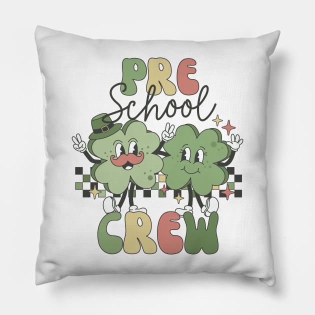 Retro Pre School Teacher St Patricks Day Teaching Squad Pillow by luxembourgertreatable