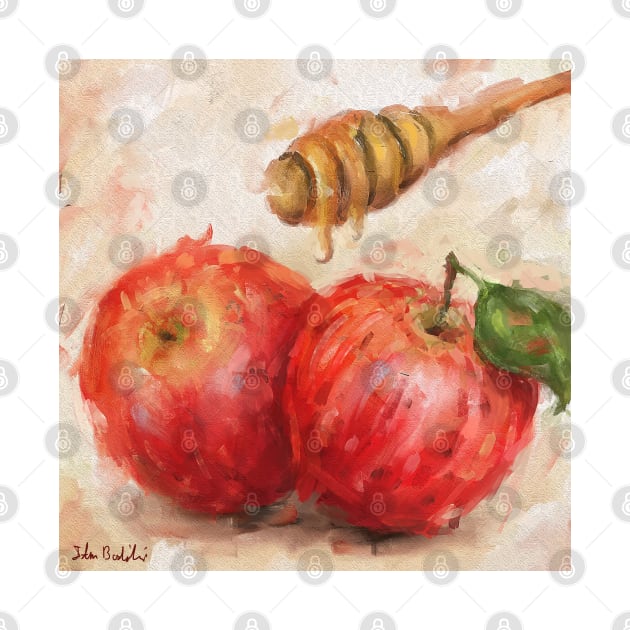 Loose and Artistic Painting of 2 Red Apples with a Honey Dipper by ibadishi