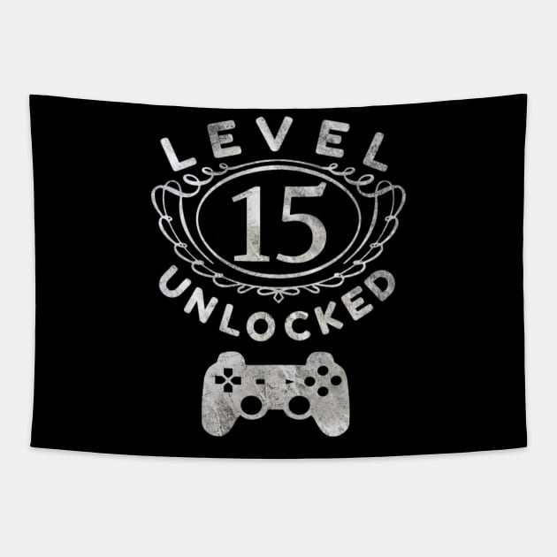 Level 15 Unlocked T-Shirt - 15th Birthday Gamer Gift Tee Tapestry by Grabitees