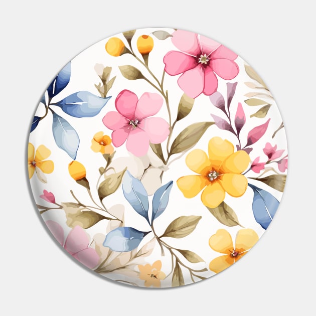 Light Pink and Yellow Flowers Pattern on White Pin by Siha Arts