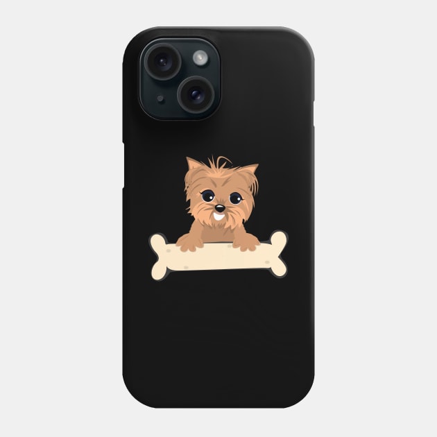 Blonde yorkie with a bone Phone Case by Doswork