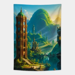 Solarpunk Futuristic Tower Tapestry