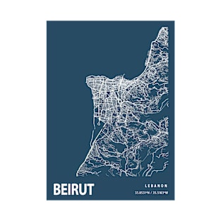 Beirut Blueprint Street Map, Beirut Colour Map Prints T-Shirt