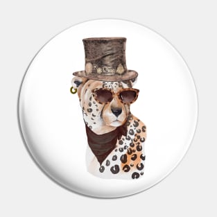 Big Cat with Spots Wearing Top Hat and Leopard Print Sunglasses Pin