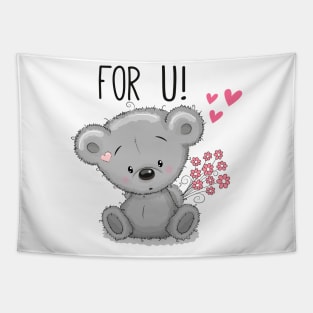 Cute teddy bear with flowers. Tapestry