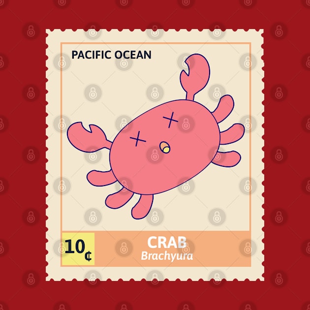 Kawaii Cute Fainted Red Crab, Ocean Stamp Collection, Stamp Collector by vystudio