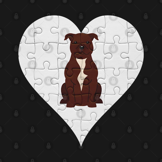 Staffordshire Bull Terrier Heart Jigsaw Pieces Design - Gift for Staffordshire Bull Terrier Lovers by HarrietsDogGifts