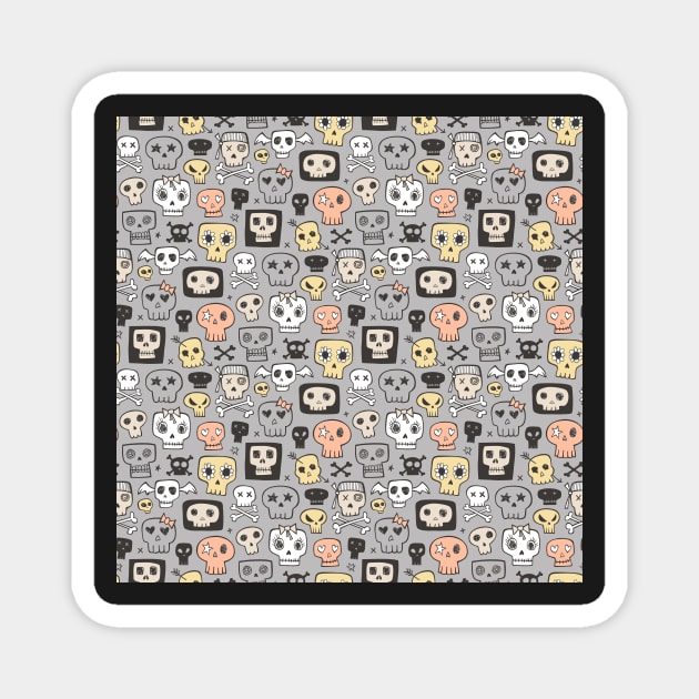 Skulls on Grey Magnet by CajaDesign