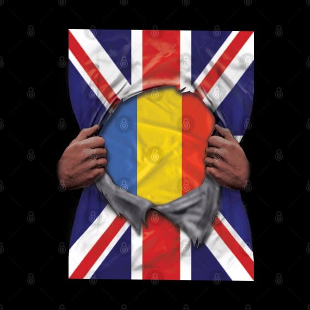 Romania Flag Great Britain Flag Ripped - Gift for Romanian From Romania by Country Flags