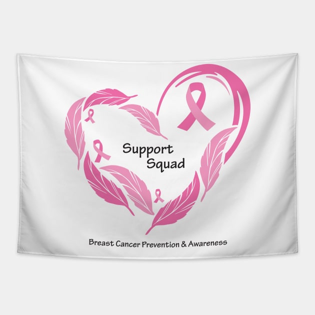 Breast cancer support squad, black type with feathers & ribbons Tapestry by Just Winging It Designs