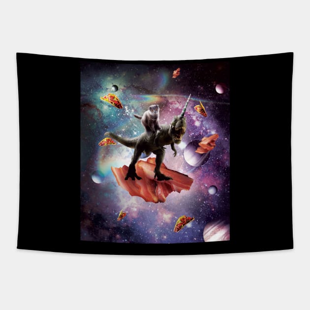 Space Cat Riding Dinosaur Unicorn - Bacon & Taco Tapestry by Random Galaxy