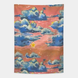 Pink Sky with Blue Clouds Tapestry