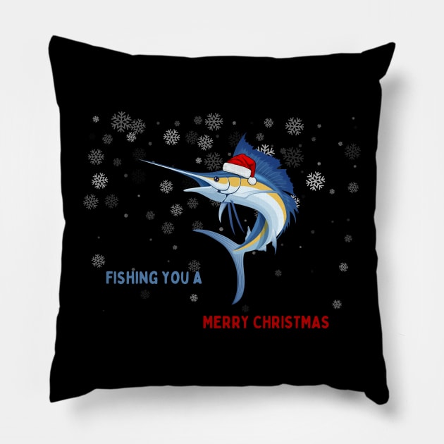 Fishing You A Merry Christmas Pillow by tocksickart