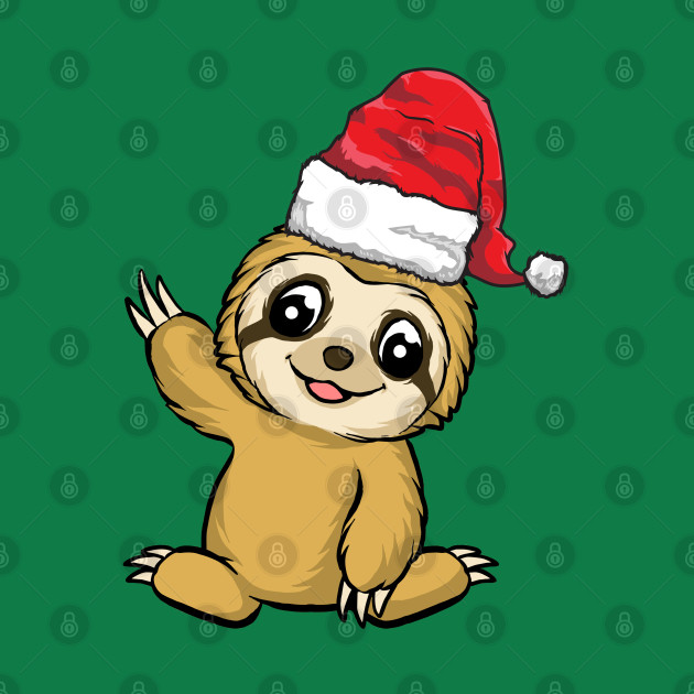 Santa Hat-Wearing Sloth for a Funny Christmas Holiday by Contentarama