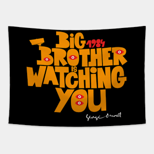 Orwellian Tribute - „Big Brother is Watching You“ - Dystopian Art Design in Classic Colors Tapestry