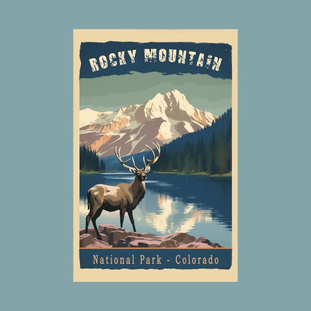 Rocky Mountain National Park Vintage Travel Poster by GreenMary Design