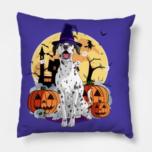 Dalmatian Scary Dog Halloween Witch Pumpkin Pillow