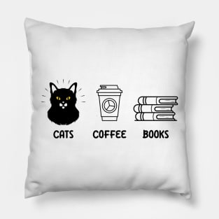Cats Coffee And Books Pillow