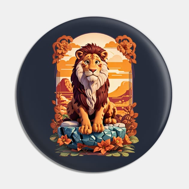 Lion sitting on a rock at sunset Disney 3D art floral design Pin by Neon City Bazaar