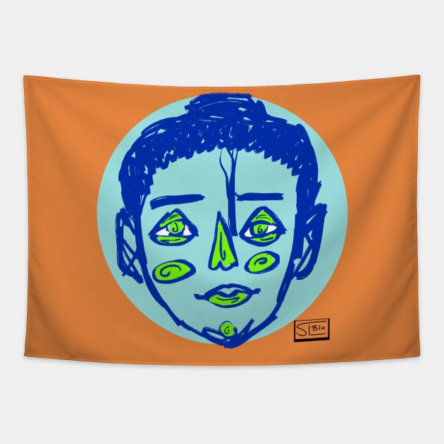 Light blue sketchy face Tapestry by SL blu