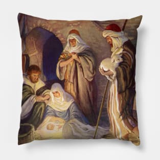 Vintage Christmas Nativity Scene Pillow