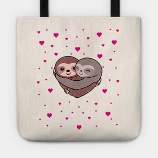 Sloths hugs, lovers couple cute, red heart Tote