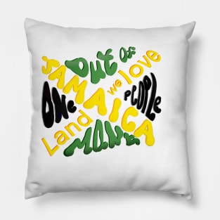 Jamaican motto out of many, one people, land we love, colors colours flag of Jamaica Pillow