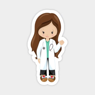 Doctor, Nurse, Stethoscope, Lab Coat, Brown Hair Magnet