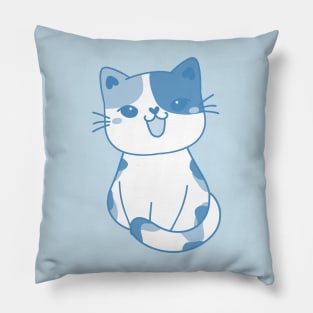 Calico Kitty Blue, Gray, and White Image Pillow