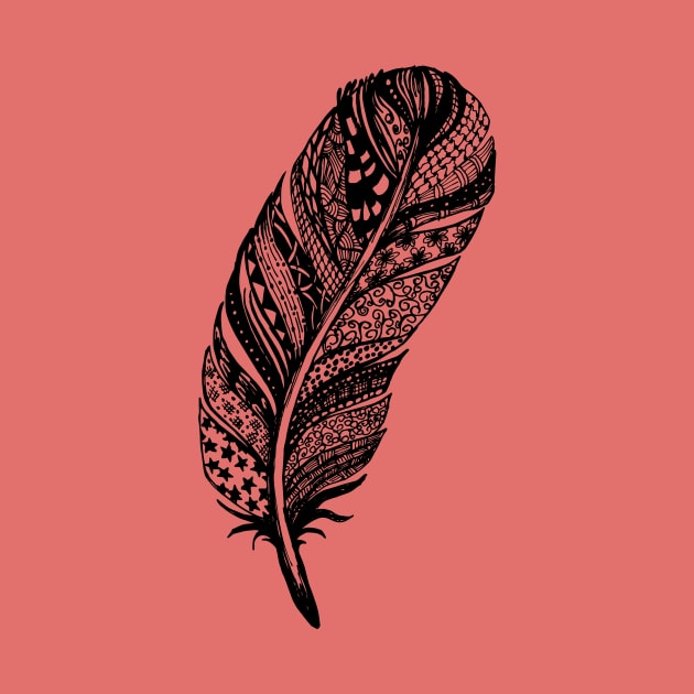 Zentangle Tribal Feather Drawing by SWON Design
