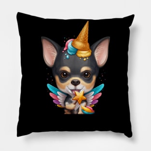 Tricolor Smooth Coat Chihuahua Ice Cream Unicorn Pillow