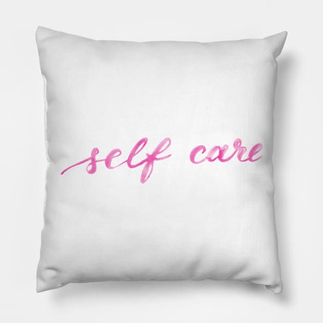 Self care - pink Pillow by wackapacka