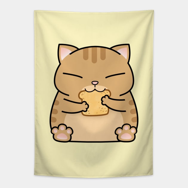 Ginger Chubby Cat Toast Tapestry by Takeda_Art
