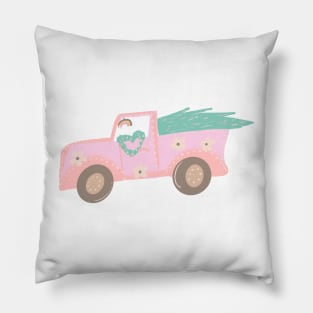 Cute Christmas Truck Pastel Pink Pillow