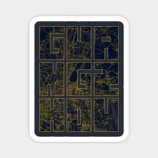 Guangzhou, China City Map Typography - Gold Art Deco Magnet