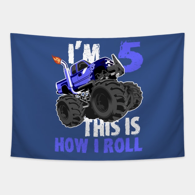 Monster Trucks 5th Birthday Big Trucks tees Tapestry by hadlamcom