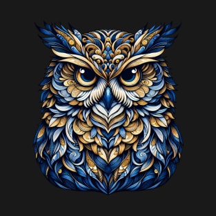 Mystical Golden Owl Feathers Design T-Shirt