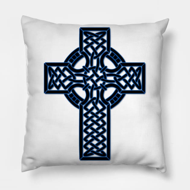 Blue Celtic Cross Medieval Artwork Pillow by DesignsbyZazz