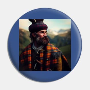 Scottish Highlander in Clan Tartan Pin