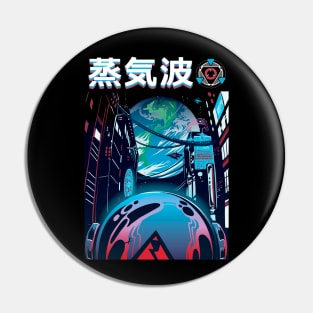 Vaporwave Neon Japanese City Night Spaceman Pin