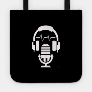 Retro headphones and microphone, white heartbeat pattern Tote