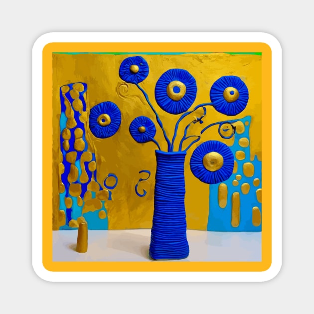 Cobalt Blue Flowers in Matching Vase Magnet by bragova