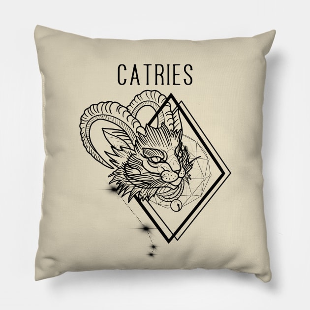 A zodiac cattery: aries by blacklinesw9 Pillow by Blacklinesw9